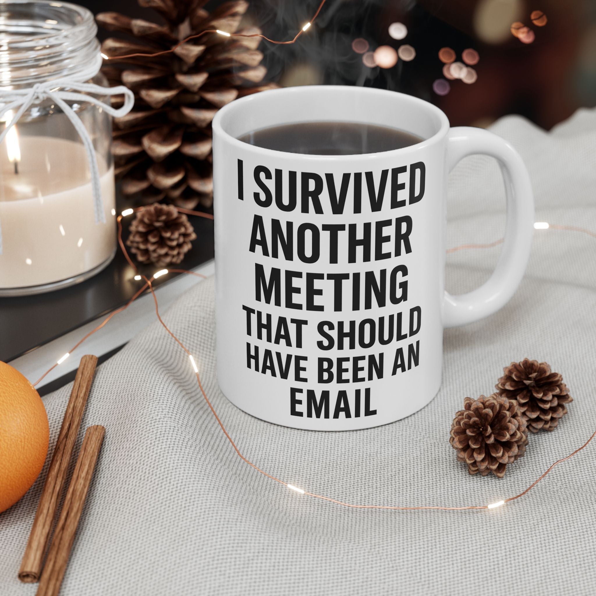 Meeting Survival Ceramic Coffee Mug for Coffee Lovers, Gift for Friends, Funny Mug, 11oz or 15oz, Perfect for Birthdays, Office