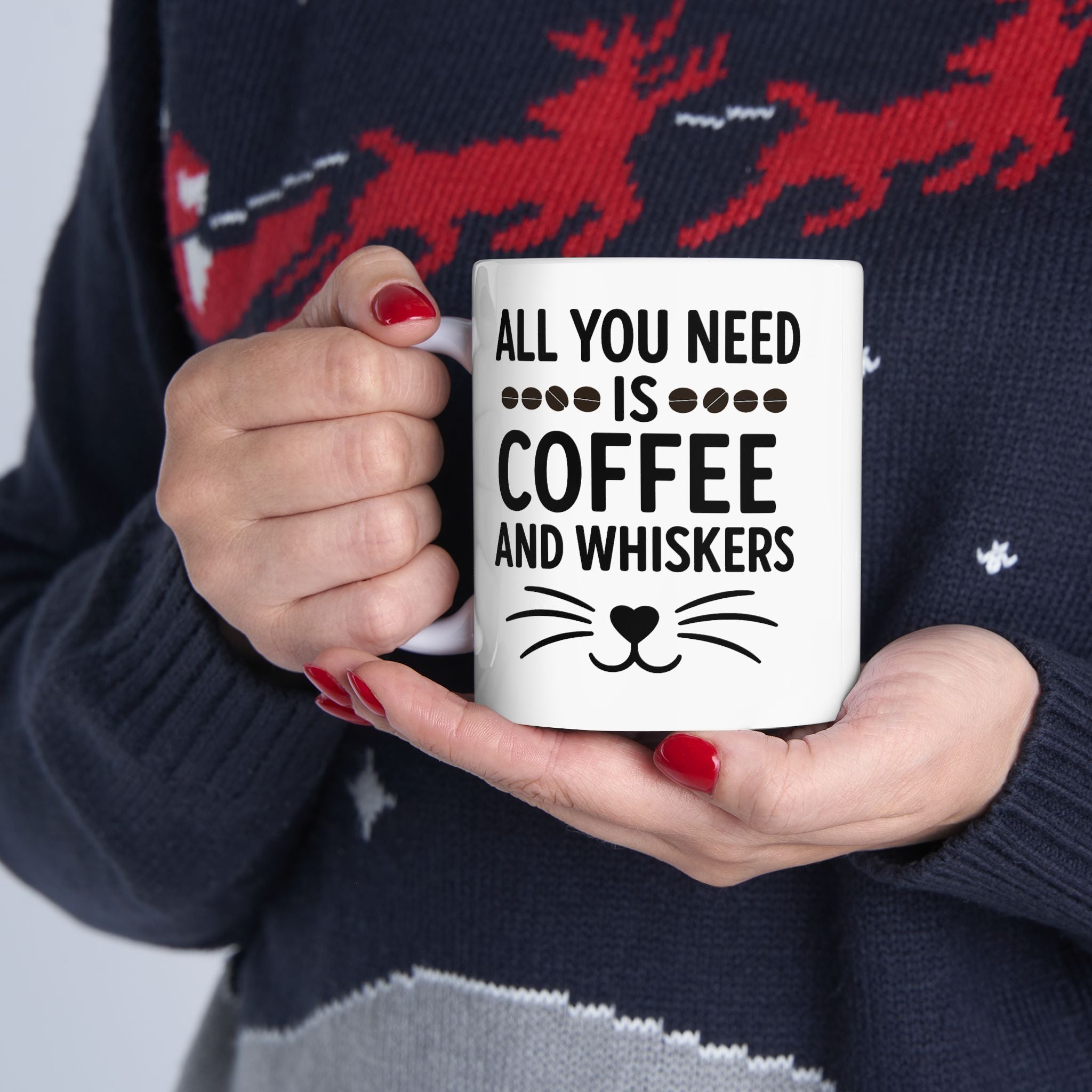 Coffee and Whiskers, Cat Lover Coffee Mug, Cozy Cat Mom Cup, Cute Gift for Pet Owners, Cat & Coffee Mug